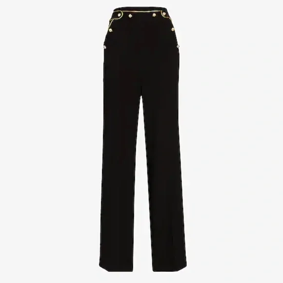 Express Black High-Waisted Gold Button Trouser - Picture 2 of 3